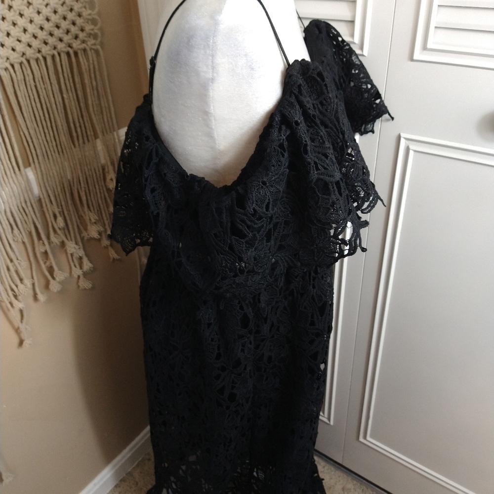New UMGEE black spaghetti strap crochet lace dress - Picture 7 of 10